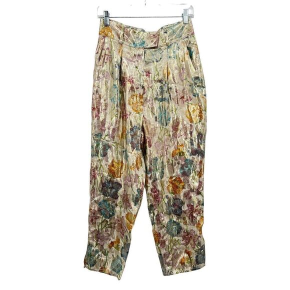 Hayley Menzies Shimmering Bonita Silk Jacquard Tailored Trousers Size Small - Picture 2 of 15